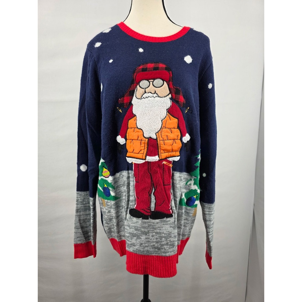 Jolly Sweaters Hipster Santa Ugly Christmas Sweater Navy Blue Mens Large